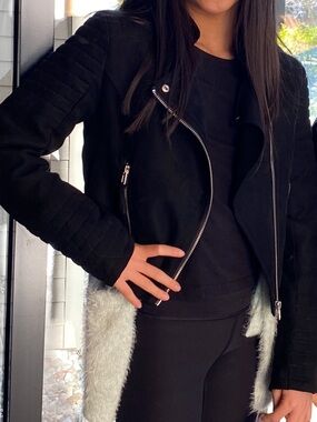 H&M Black faux Suede Moto Jacket - girls | size US11-12Y